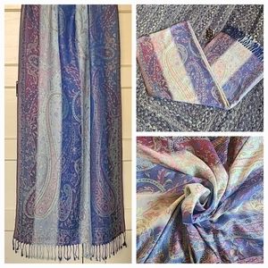 NWT Lrg Paisley Silky Wrap Scarf / Tapestry Paisley Purples Blues Pinks 69x27in